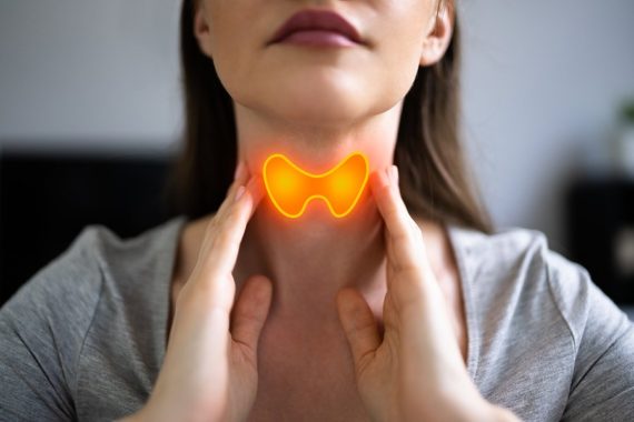 Thyroid Gland Salivary Disease. Woman With Sore Throat