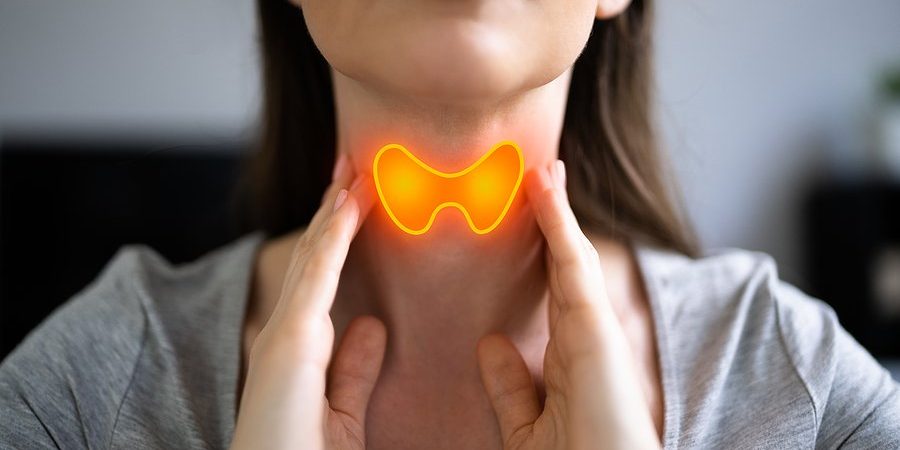 Thyroid Gland Salivary Disease. Woman With Sore Throat